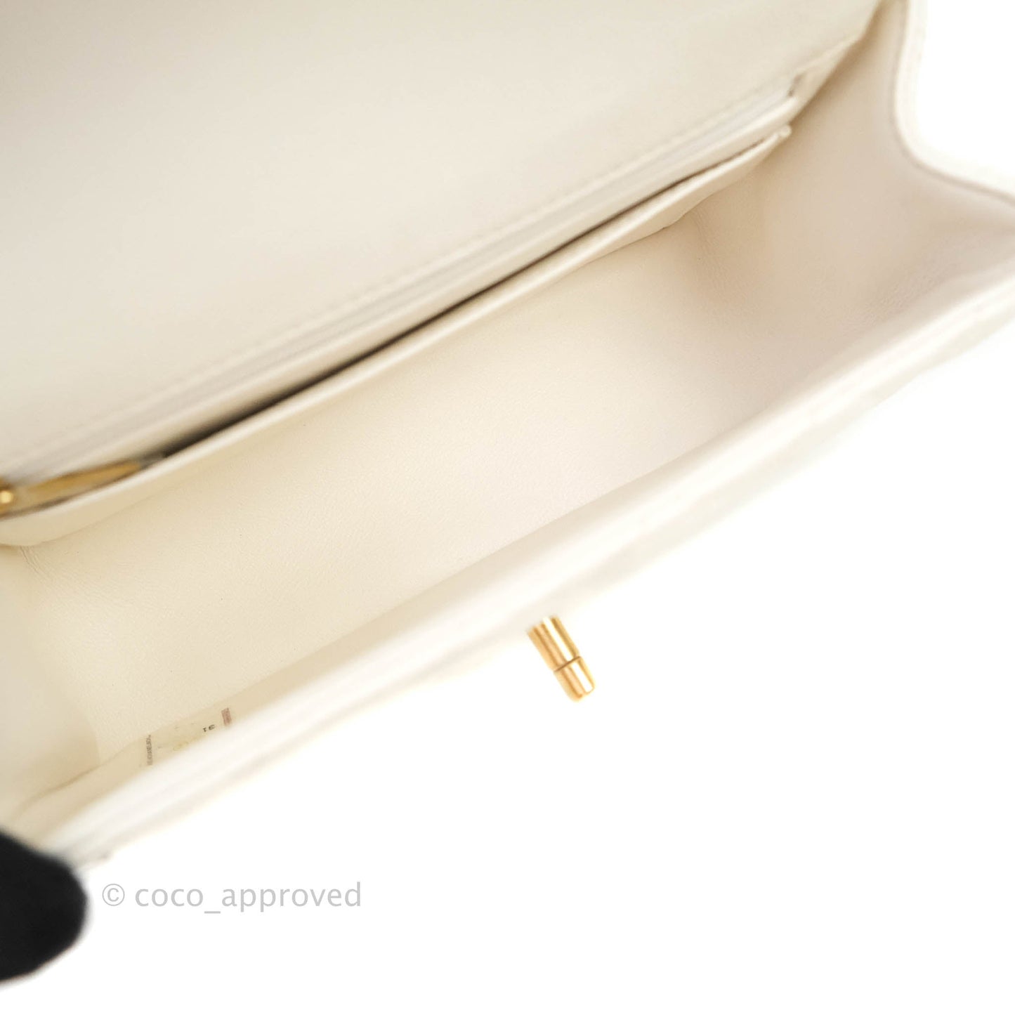 Chanel Top Handle Mini Rectangular Flap Bag White Caviar Aged Gold Hardware