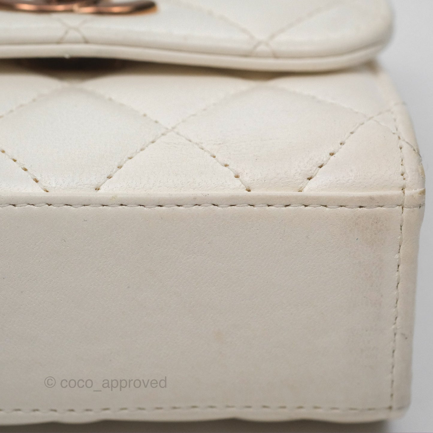 Chanel Mini Quilted Trendy CC Clutch With Chain White Lambskin Rose Gold Hardware