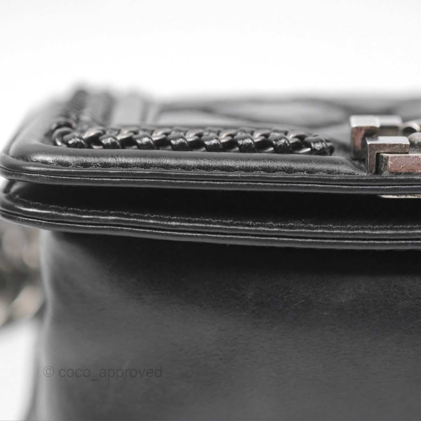 Chanel Small Chain Around Top Handle Boy Black Calfskin Ruthenium Hardware