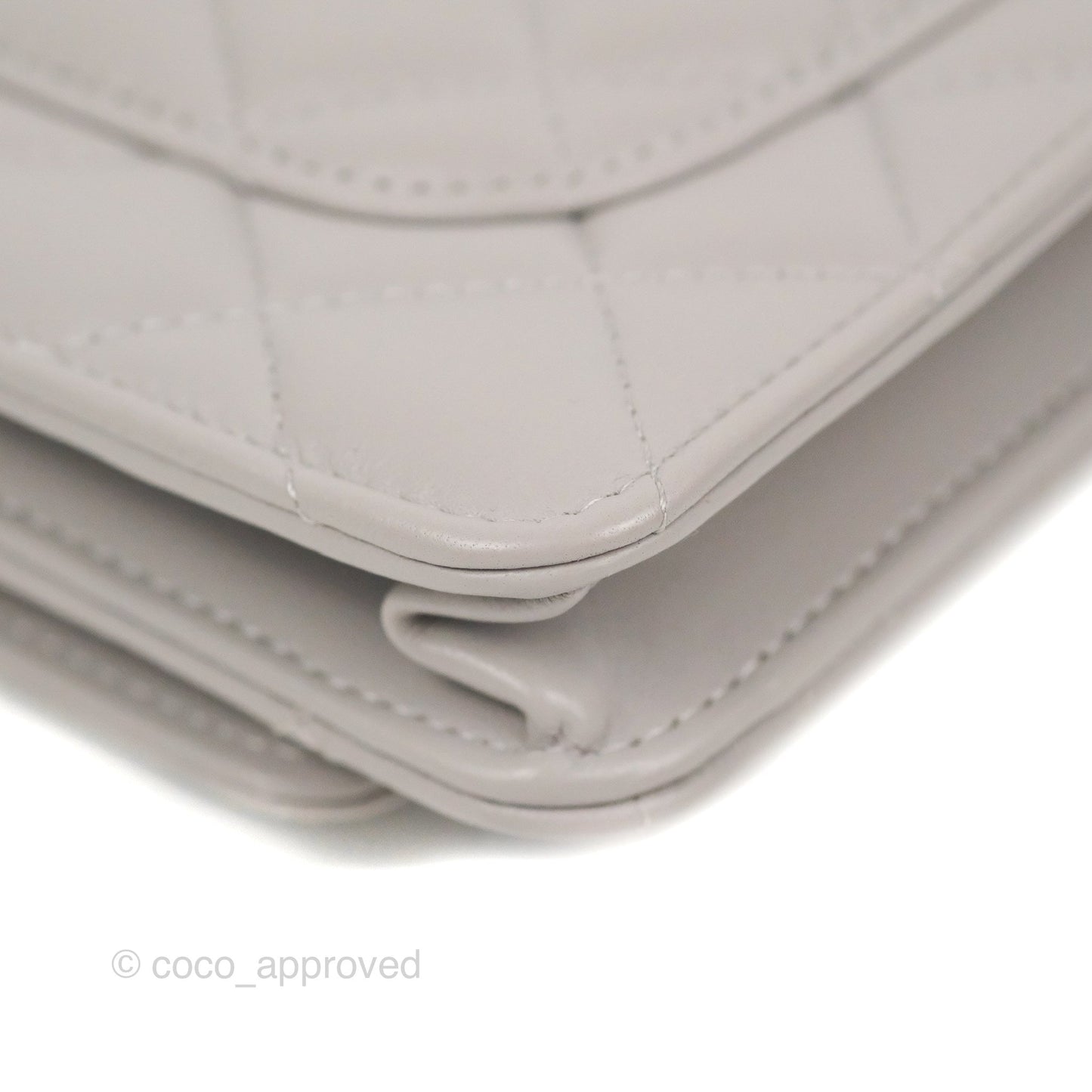 Chanel Quilted Pearl Crush Wallet on Chain WOC Light Grey Lambskin Aged Gold Hardware