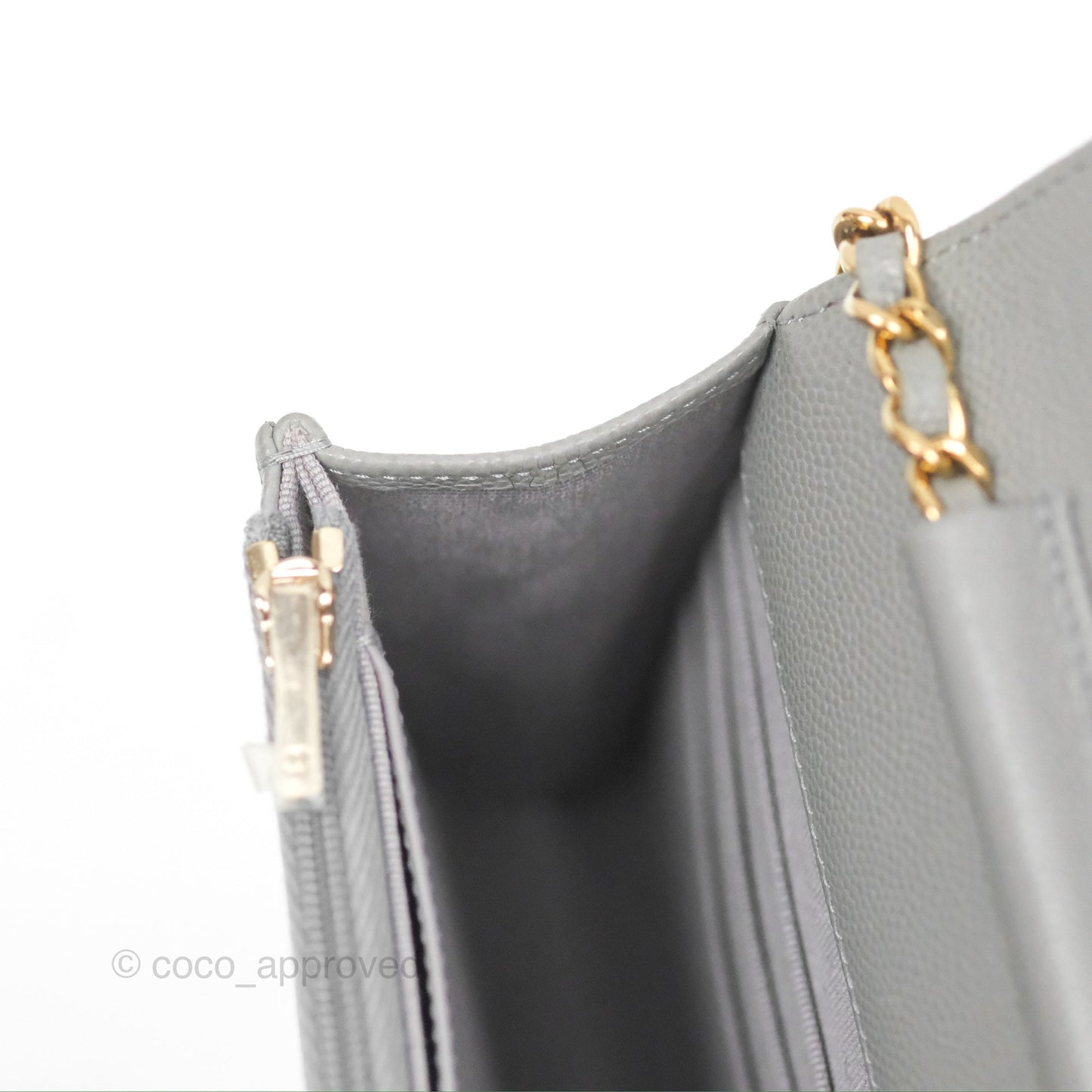 Chanel Classic Wallet on Chain WOC Quilted Grey Caviar Gold Hardware