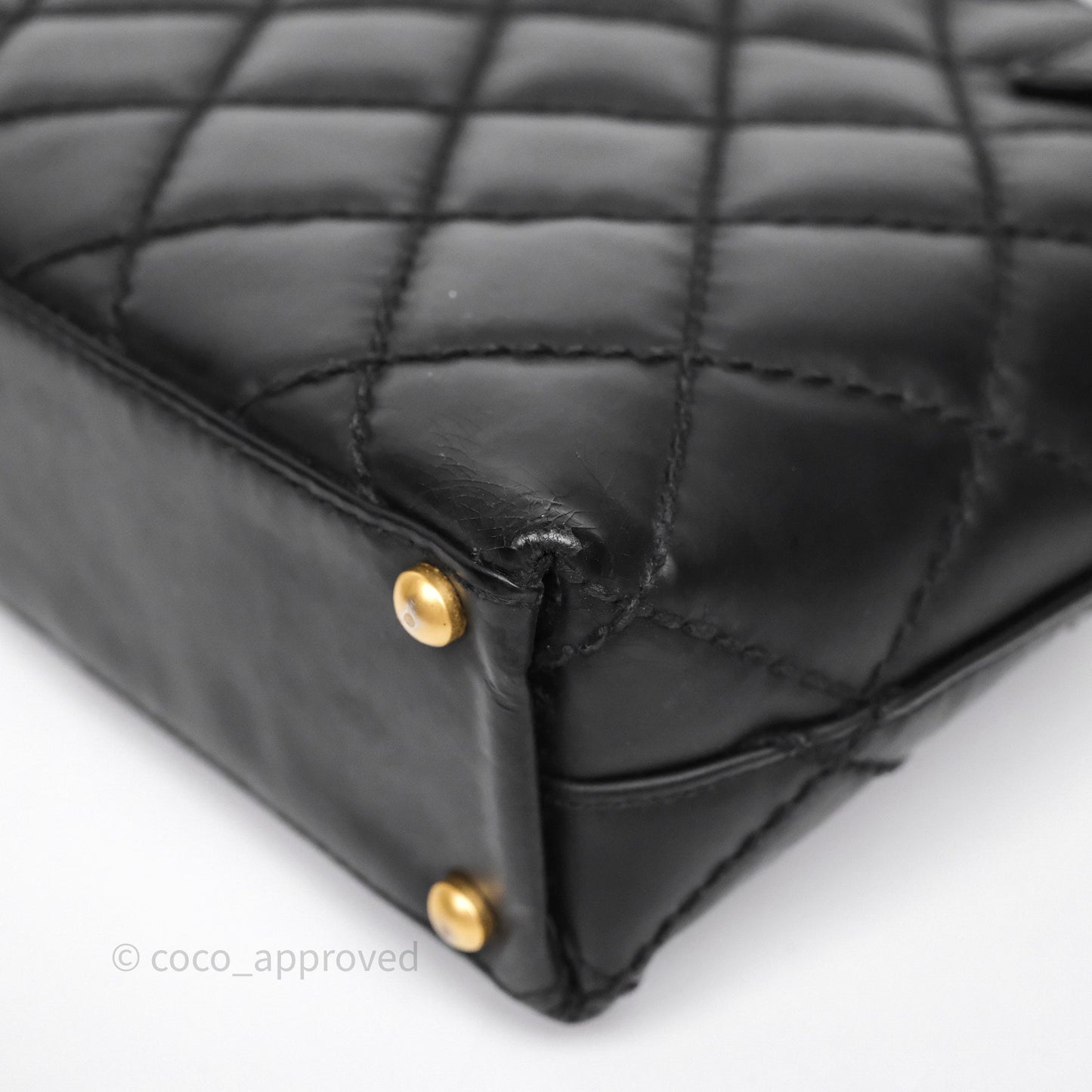 Chanel Vintage Quilted CC Tote Bag Matte Black Calfskin Gold Hardware