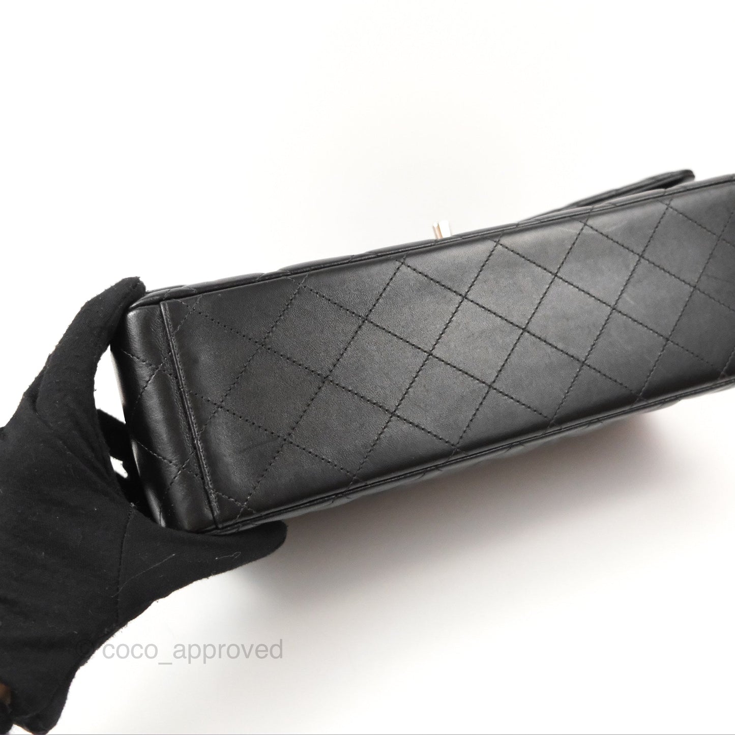 Chanel Quilted Maxi Double Flap Black Lambskin Silver Hardware