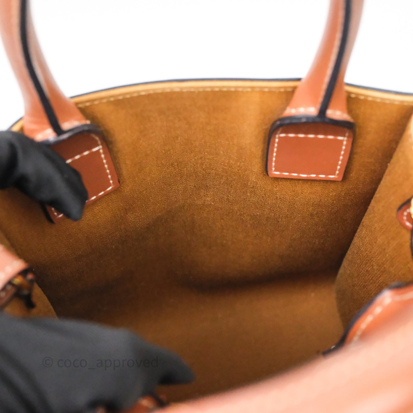 Celine Mini Vertical Cabas Bag Triomphe Canvas Tan Calfskin