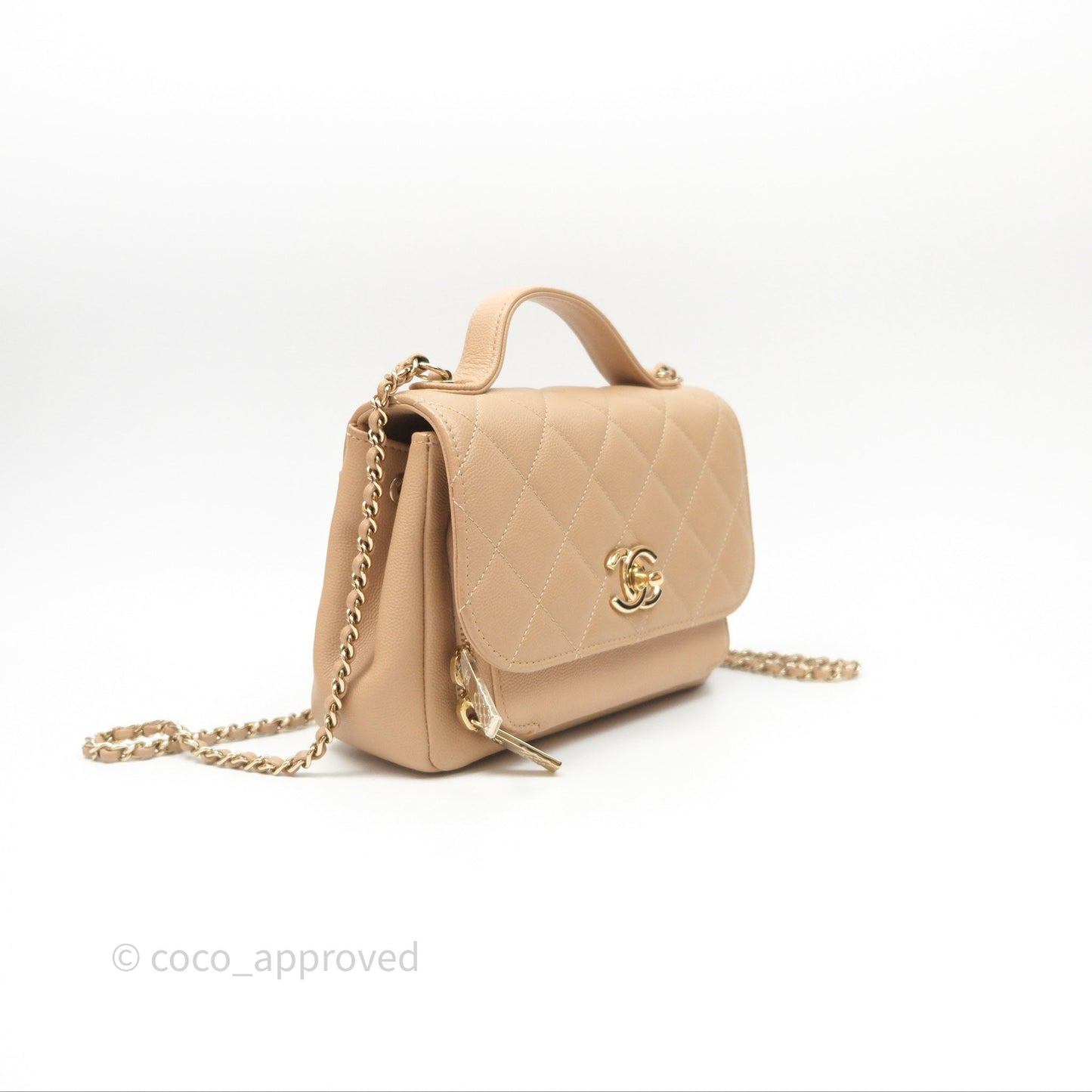 Chanel Quilted Small Business Affinity Flap Beige Caviar Gold Hardware