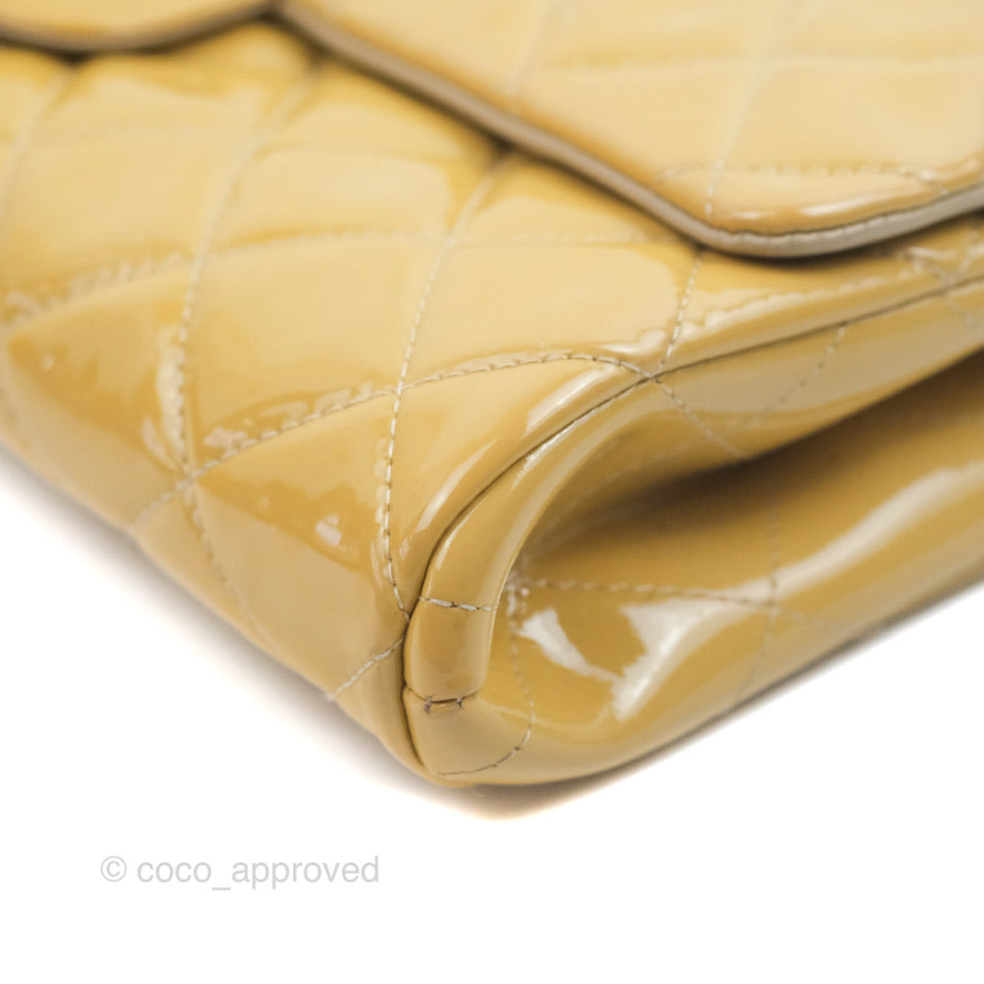 Chanel Quilted Clutch with Chain Beige Patent Silver Hardware