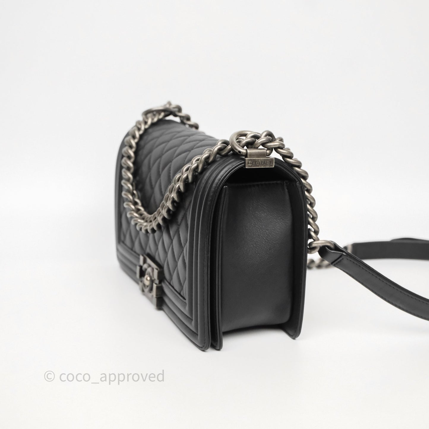 Chanel Quilted Medium Boy Black Calfskin Ruthenium Hardware