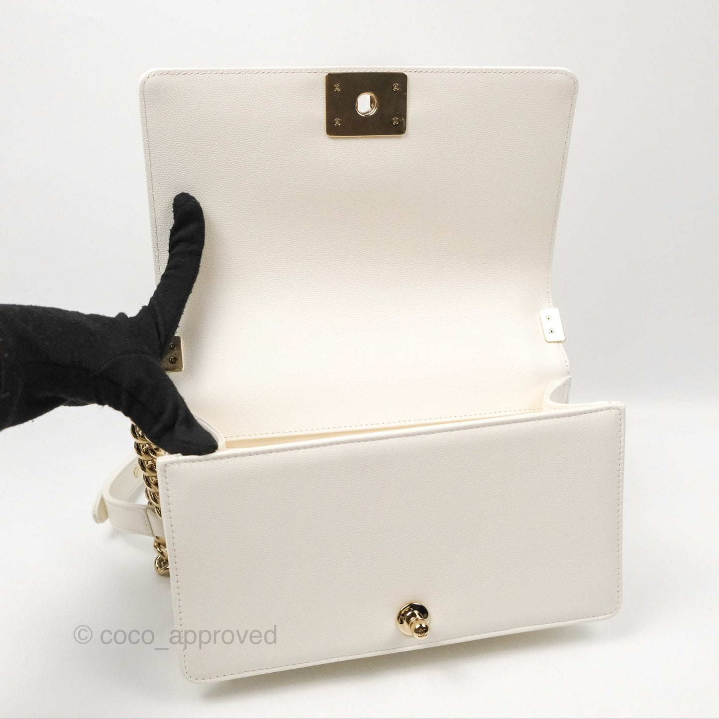 Chanel Medium Boy Quilted White Caviar Gold Hardware