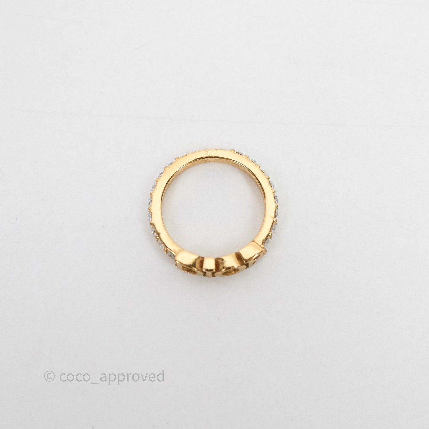 Christian Dior Crystal Logo Ring Gold Tone Size S