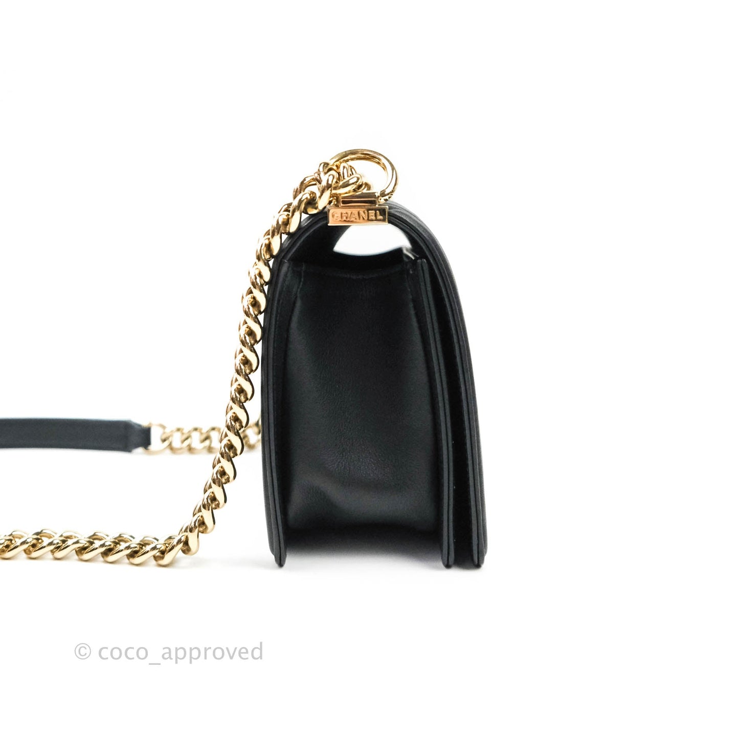 Chanel Chevron Medium Boy Bag Black Calfskin Gold Hardware