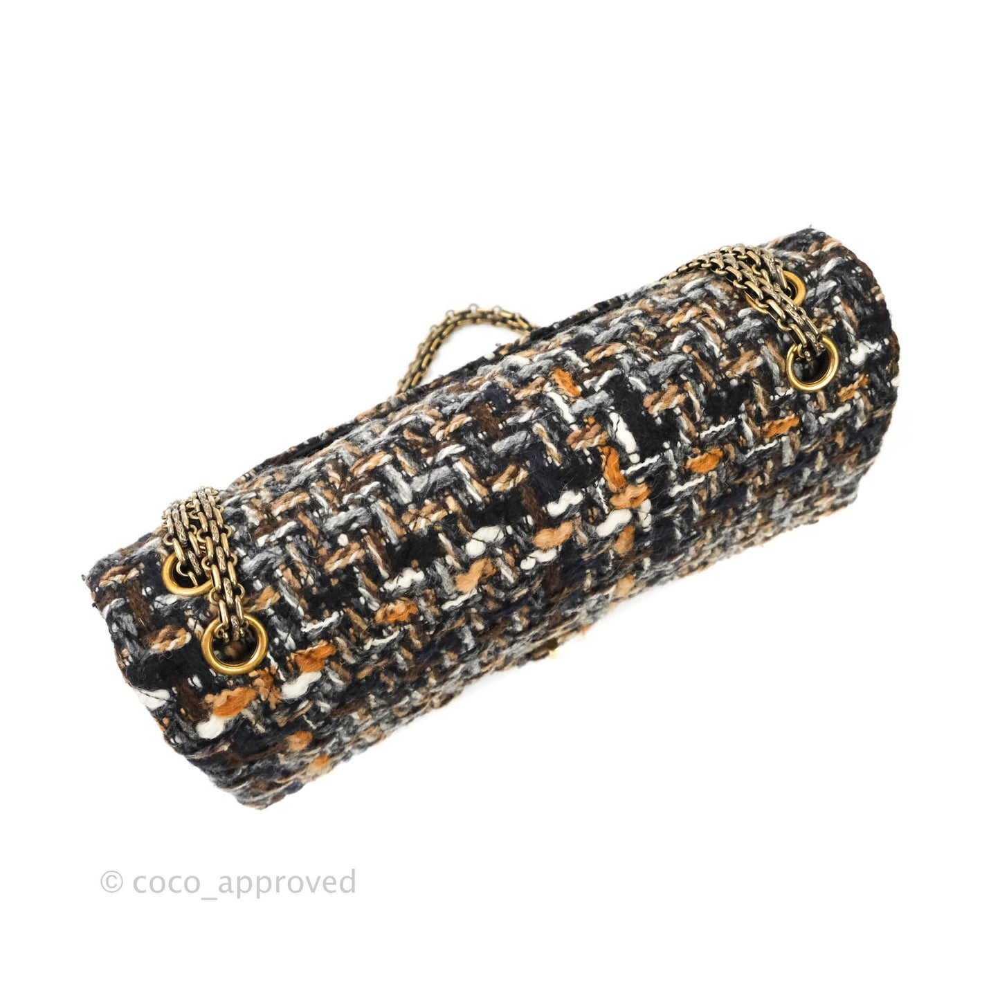 Chanel Quilted Reissue 226 Tweed Navy Brown Aged Gold Hardware