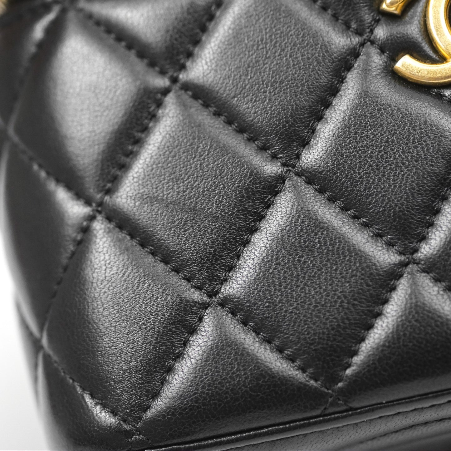 Chanel Vanity Rectangular with Top Handle Black Lambskin Aged Gold Hardware