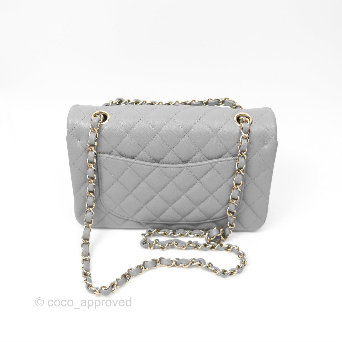 Chanel Small Classic Quilted Flap Grey Caviar Gold Hardware