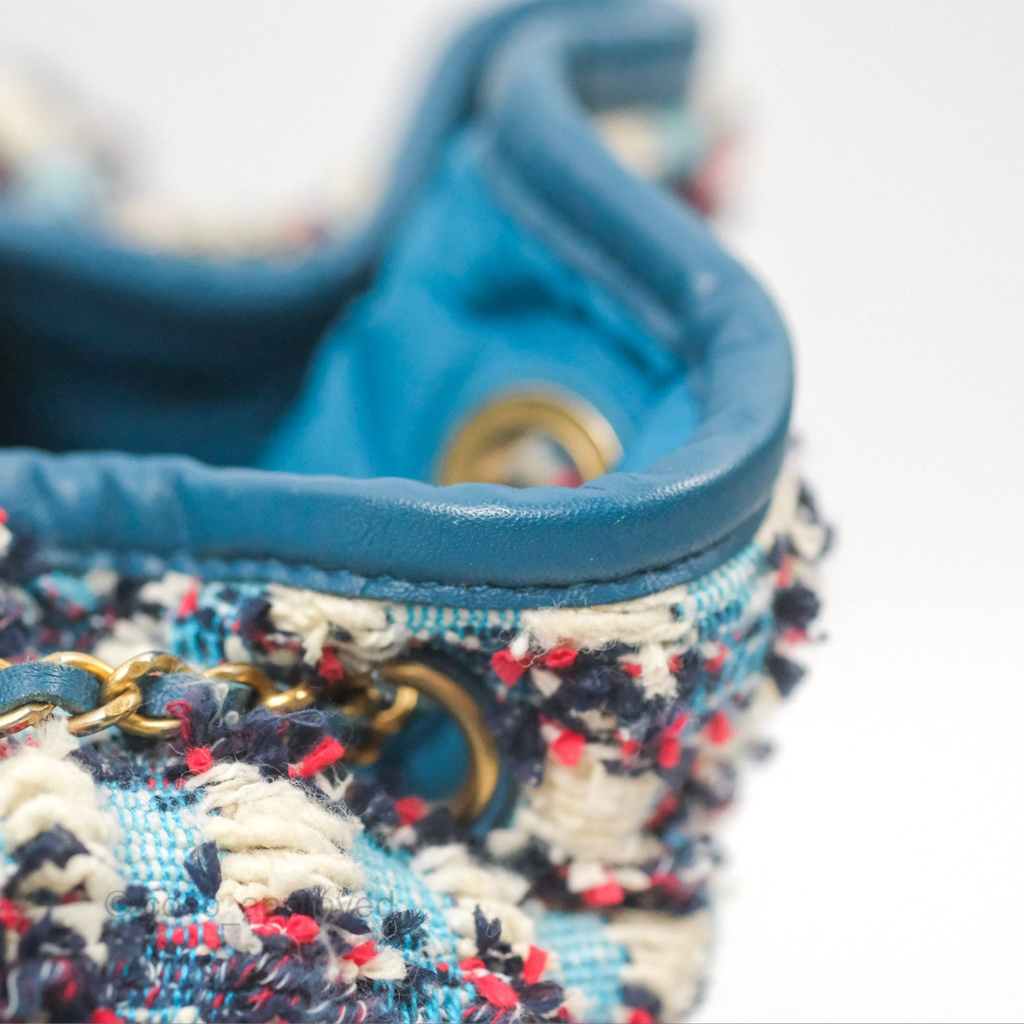 Chanel Cuba Chesterfield Tweed Drawstring Bucket Bag Blue Aged Gold Hardware 17C