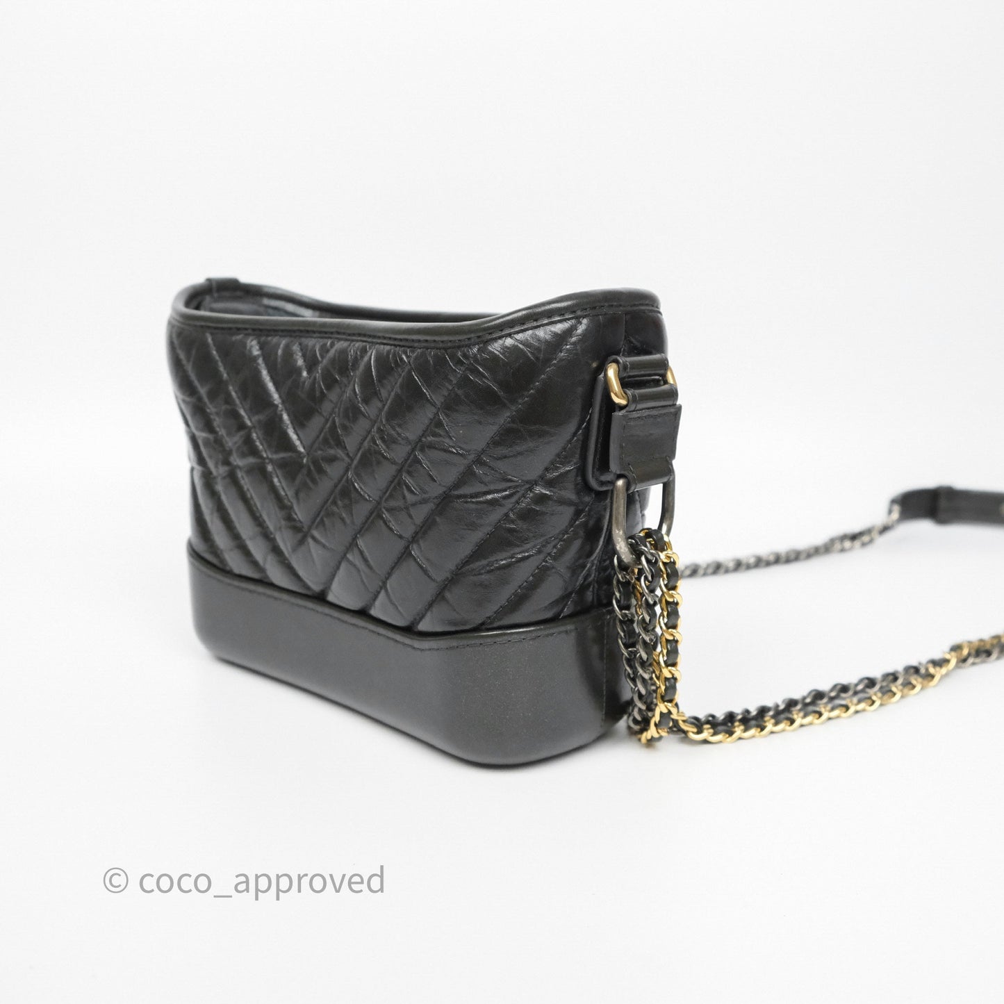 Chanel Small Gabrielle Hobo Chevron Iridescent Grey Aged Calfskin