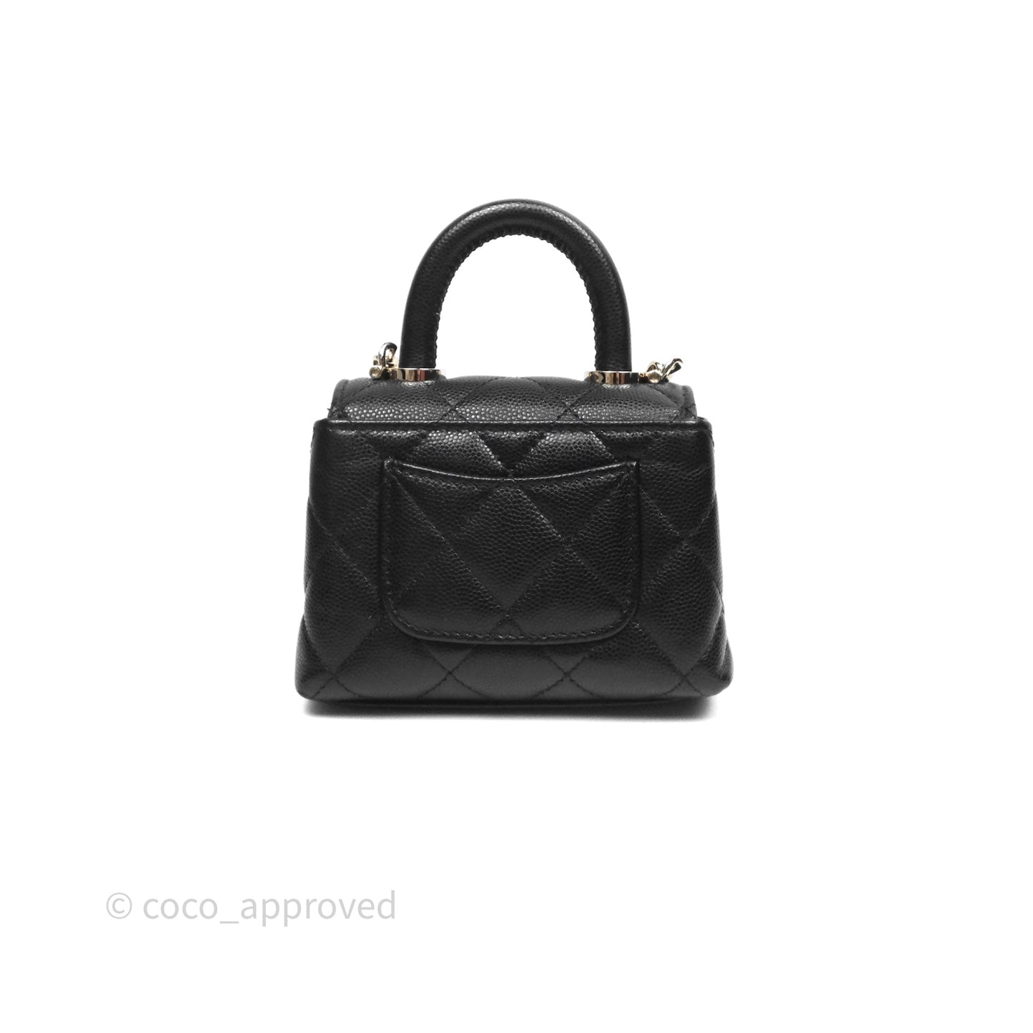Chanel Nano Coco Handle Clutch Quilted Black Caviar Gold Hardware