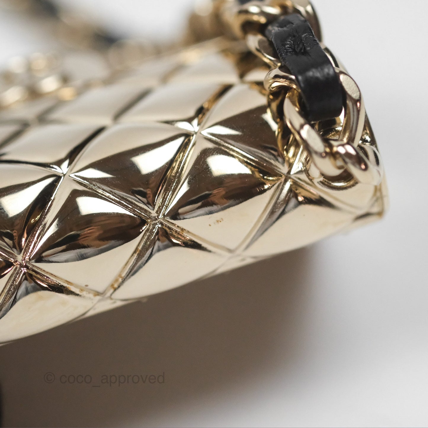 Chanel Flap Bag Charm Black Leather Chain Necklace Gold Tone 21S