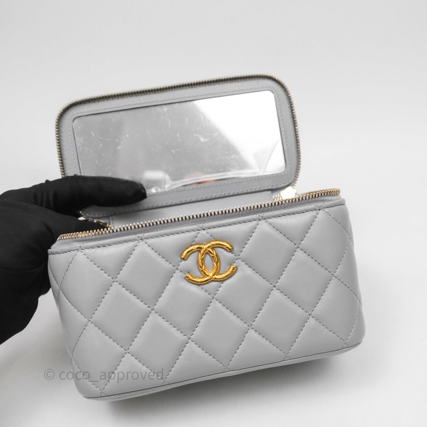 Chanel Vanity with Adjustable Chain Grey Lambskin Aged Gold Hardware