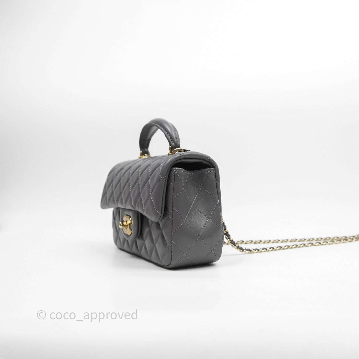 Chanel Top Handle Mini Rectangular Flap Grey Lambskin Gold Hardware
