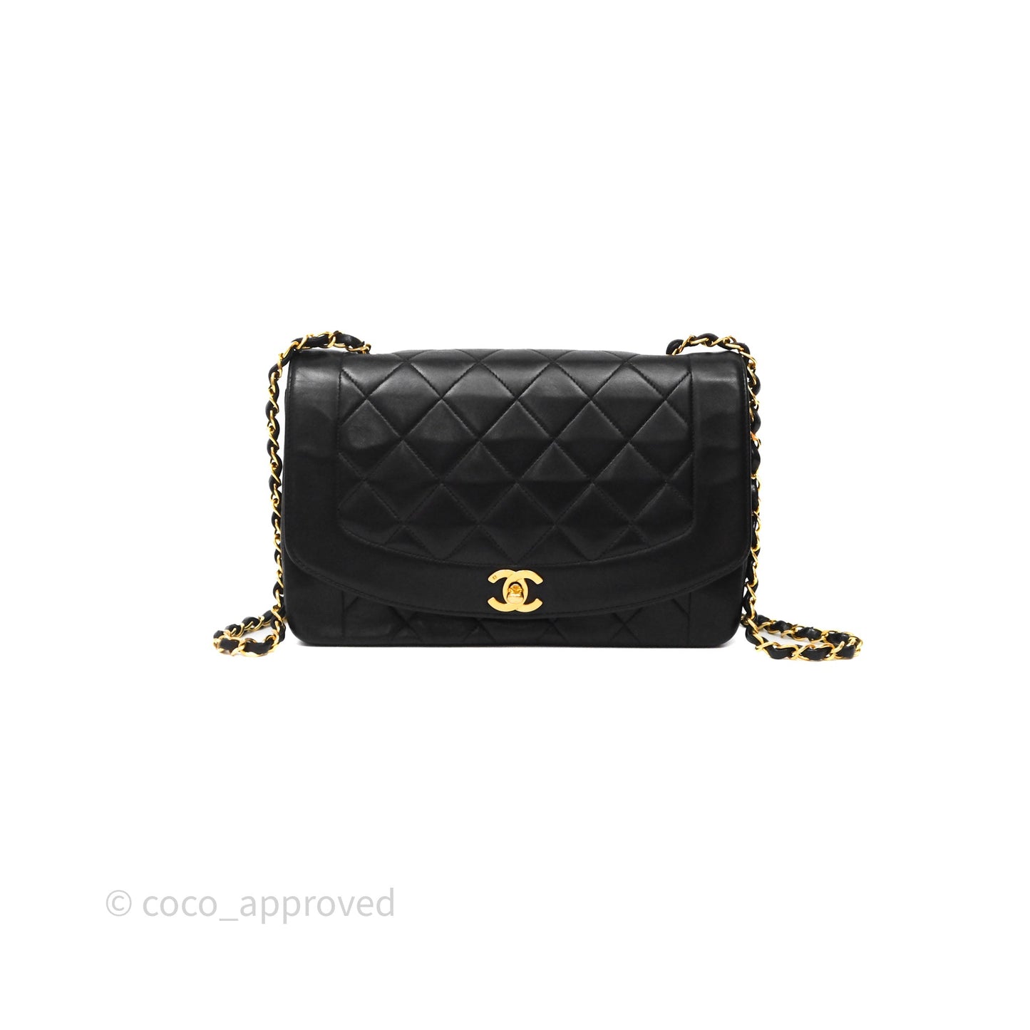 Chanel Vintage Medium Classic Diana Flap Bag Black Lambskin 24K Gold Hardware