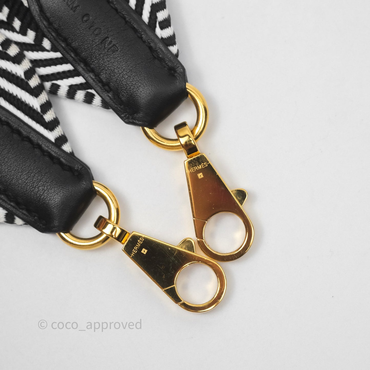 Hermès Sangle Cavale 50 mm Bag Strap Black/ White Gold Hardware