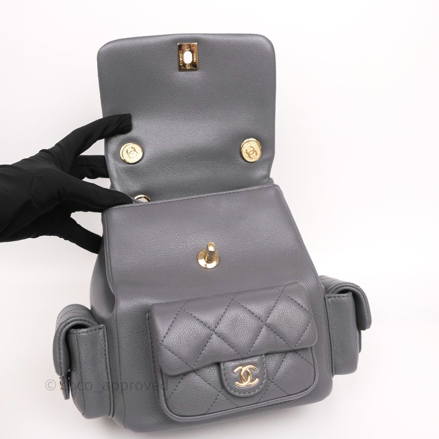 Chanel Small Duma Backpack Dark Grey Caviar Gold Hardware 23K
