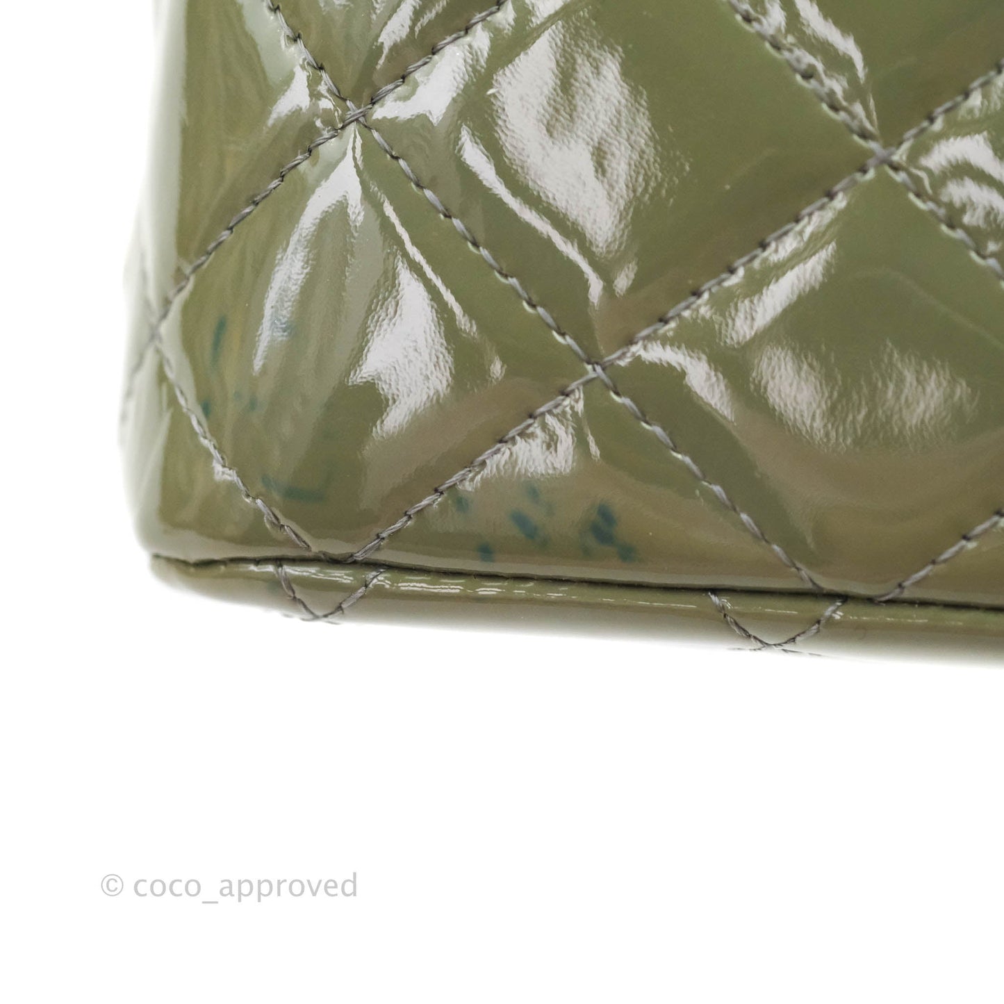 Chanel Classic M/L Medium Double Flap Olive Green Patent Silver Hardware