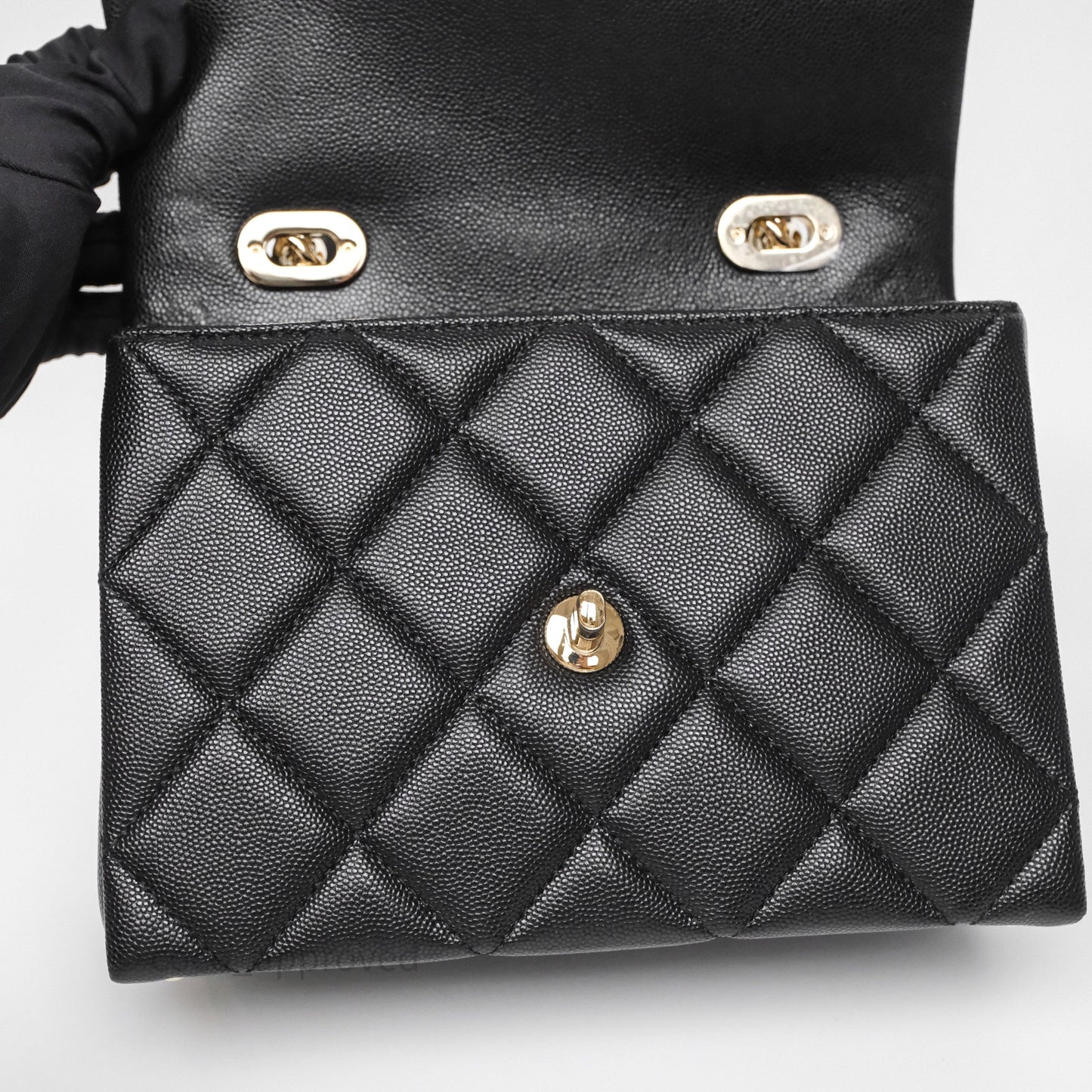 Chanel Quilted Small Top Handle Flap Bag Black Caviar Gold Hardware
