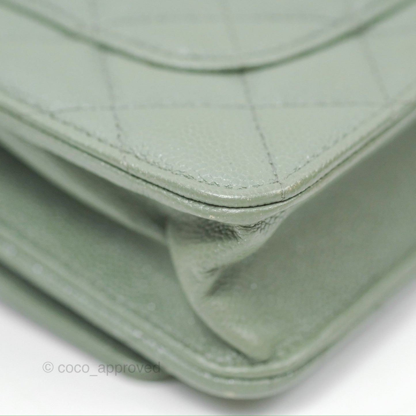 Chanel Classic Quilted Wallet On Chain WOC Glitter Dark Tiffany Green Caviar Aged Gold Hardware