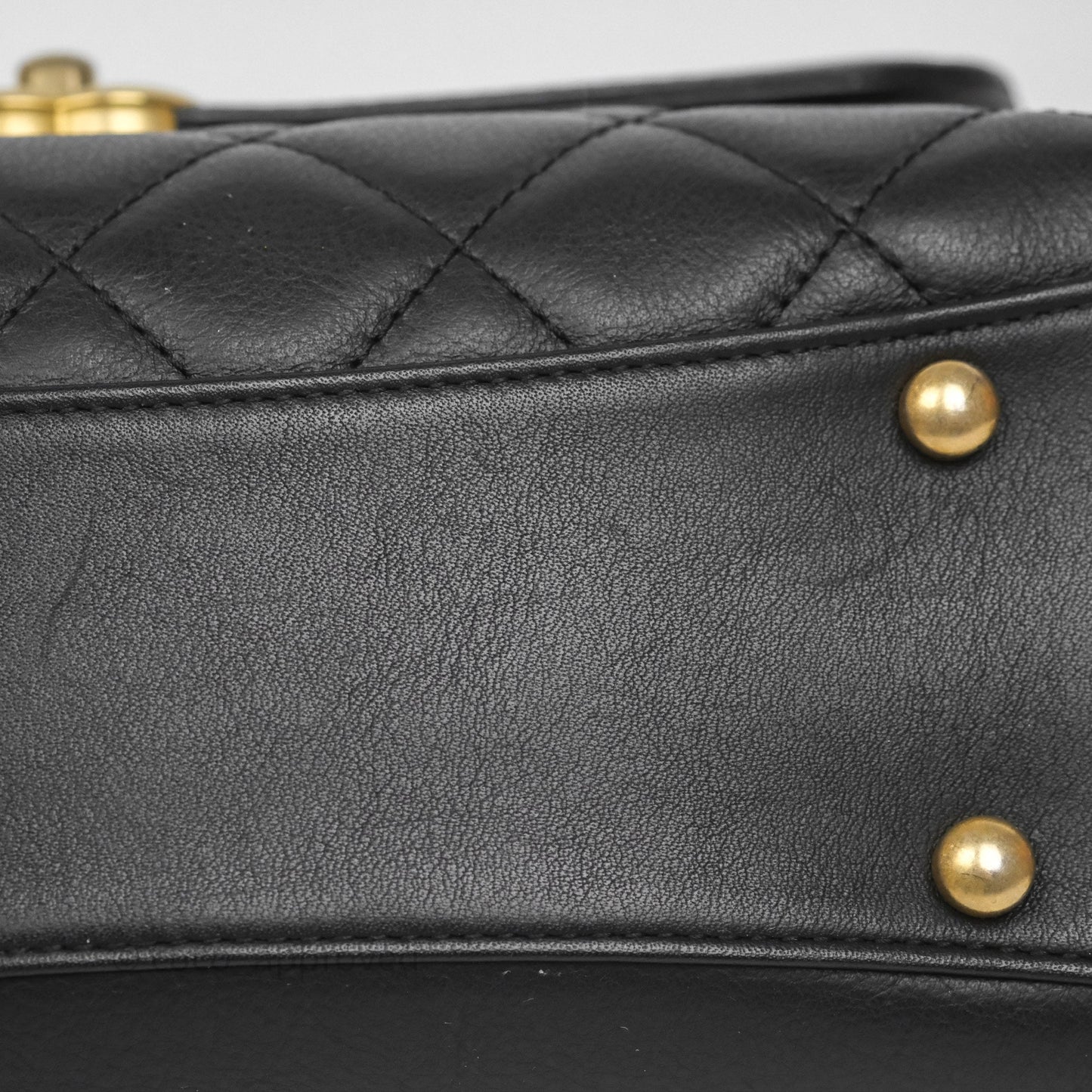 Chanel Side Chain Compartment Flap Black Calfskin Aged Gold Hardware
