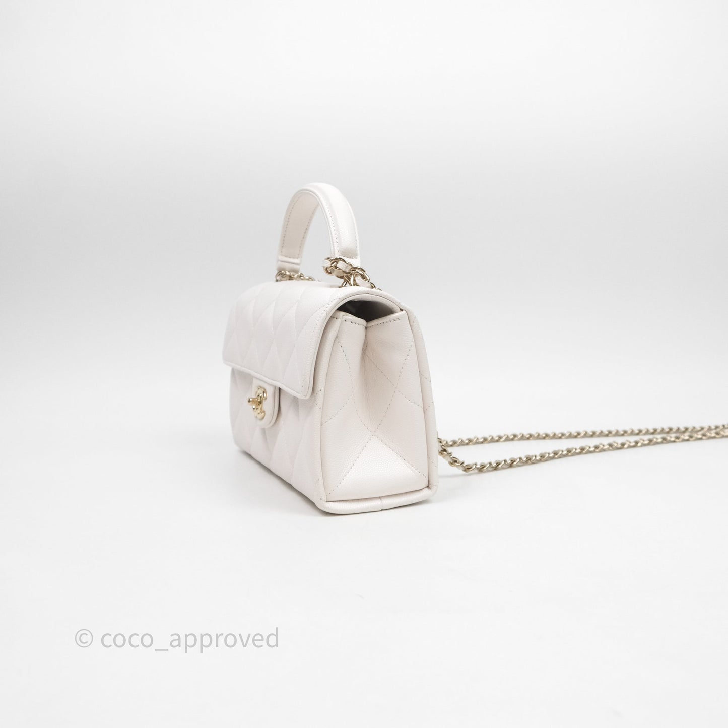 Chanel Small Coco Lady Quilted Flap Bag With Top Handle White Calfskin Gold Hardware