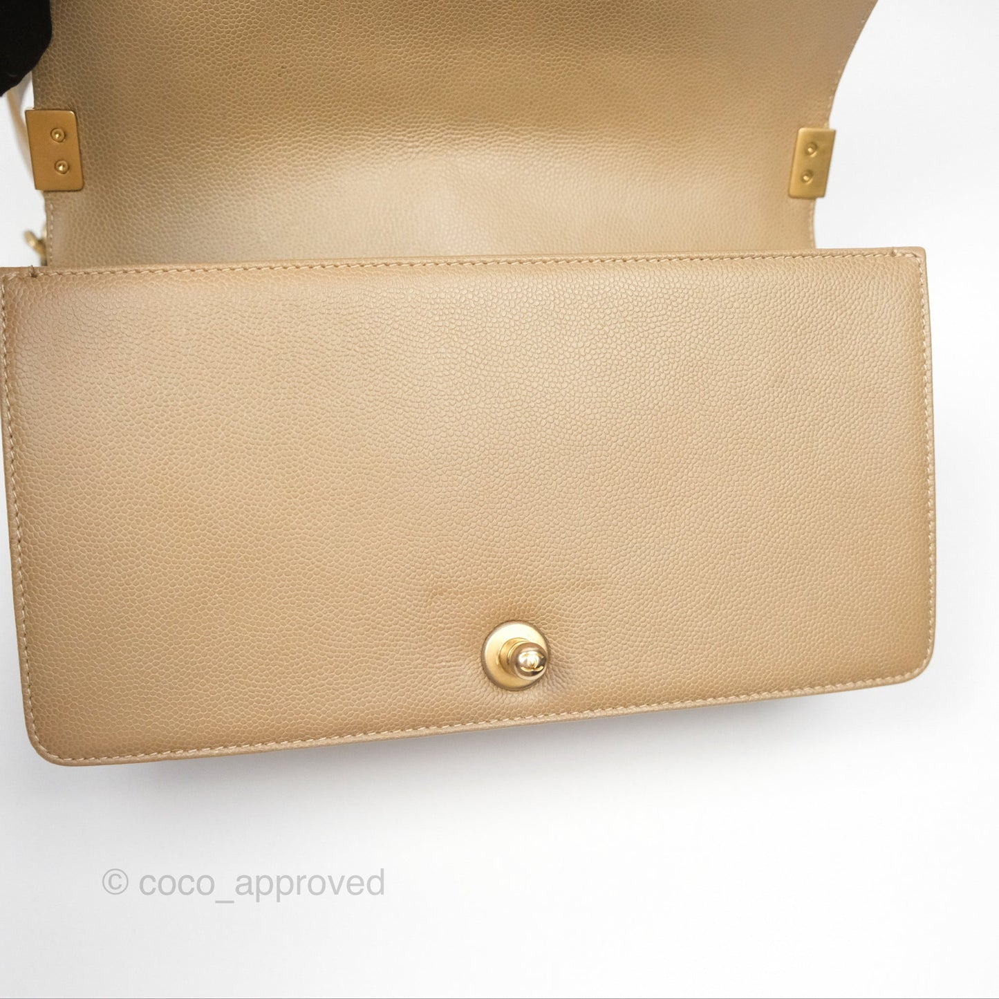 Chanel Medium Boy Chevron Beige Caviar Aged Gold Hardware