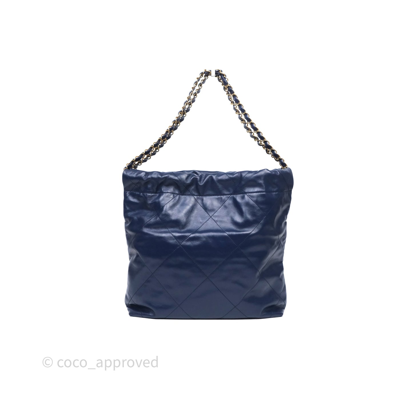 Chanel 22 Small Blue Shiny Calfskin Aged Gold Hardware