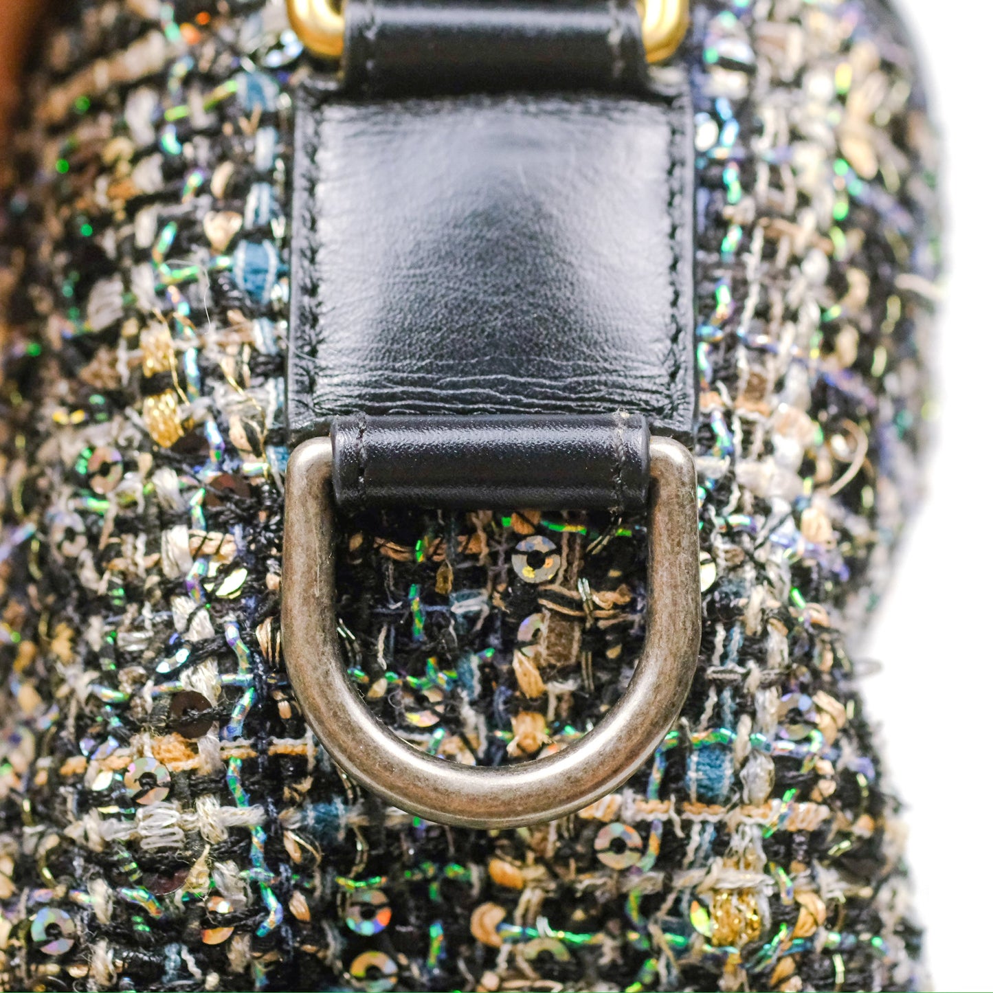 Chanel Large Gabrielle Tweed Green Black Calfskin