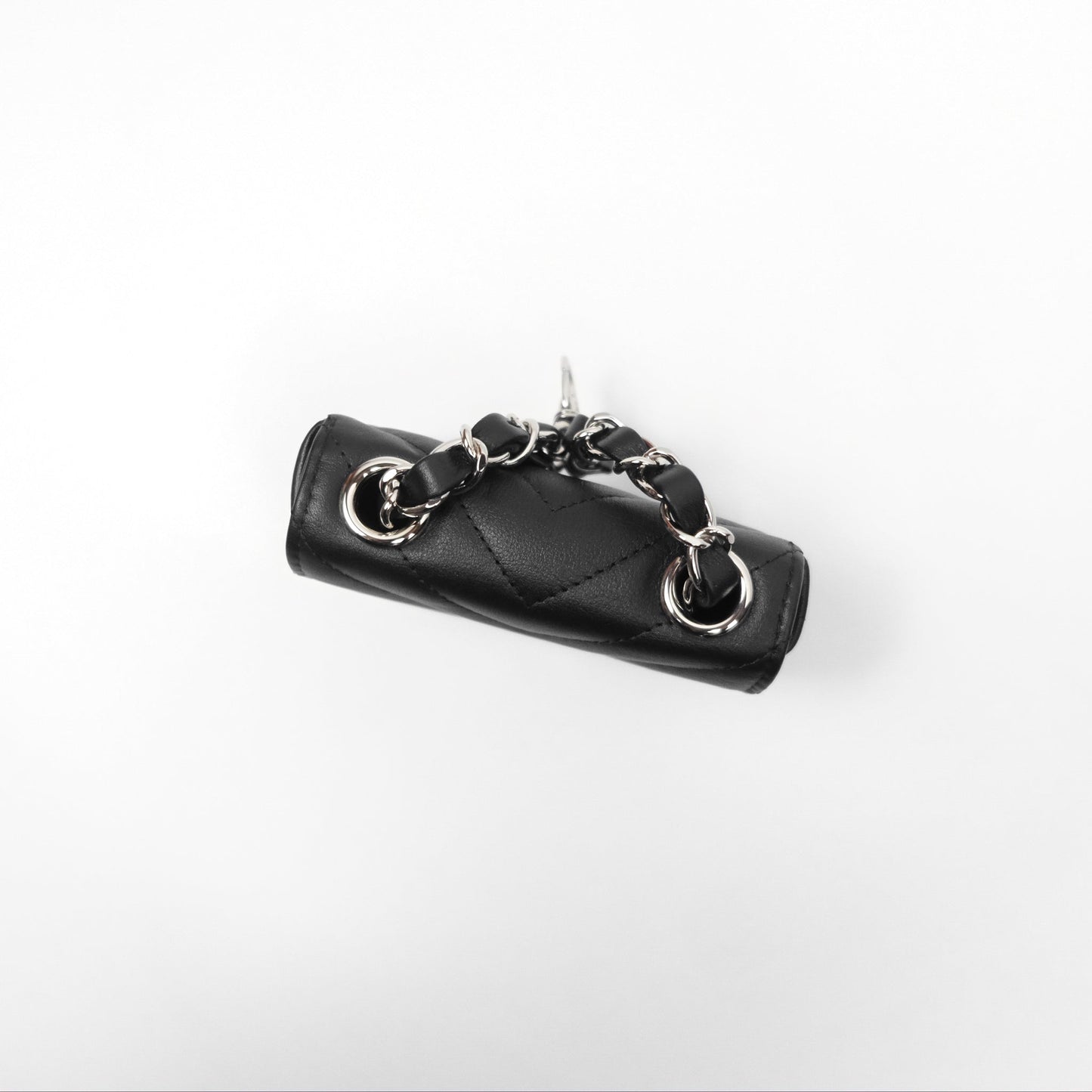 Chanel Mini Card Holder Chain Belt Bag Chevron Black Calfskin Silver Hardware