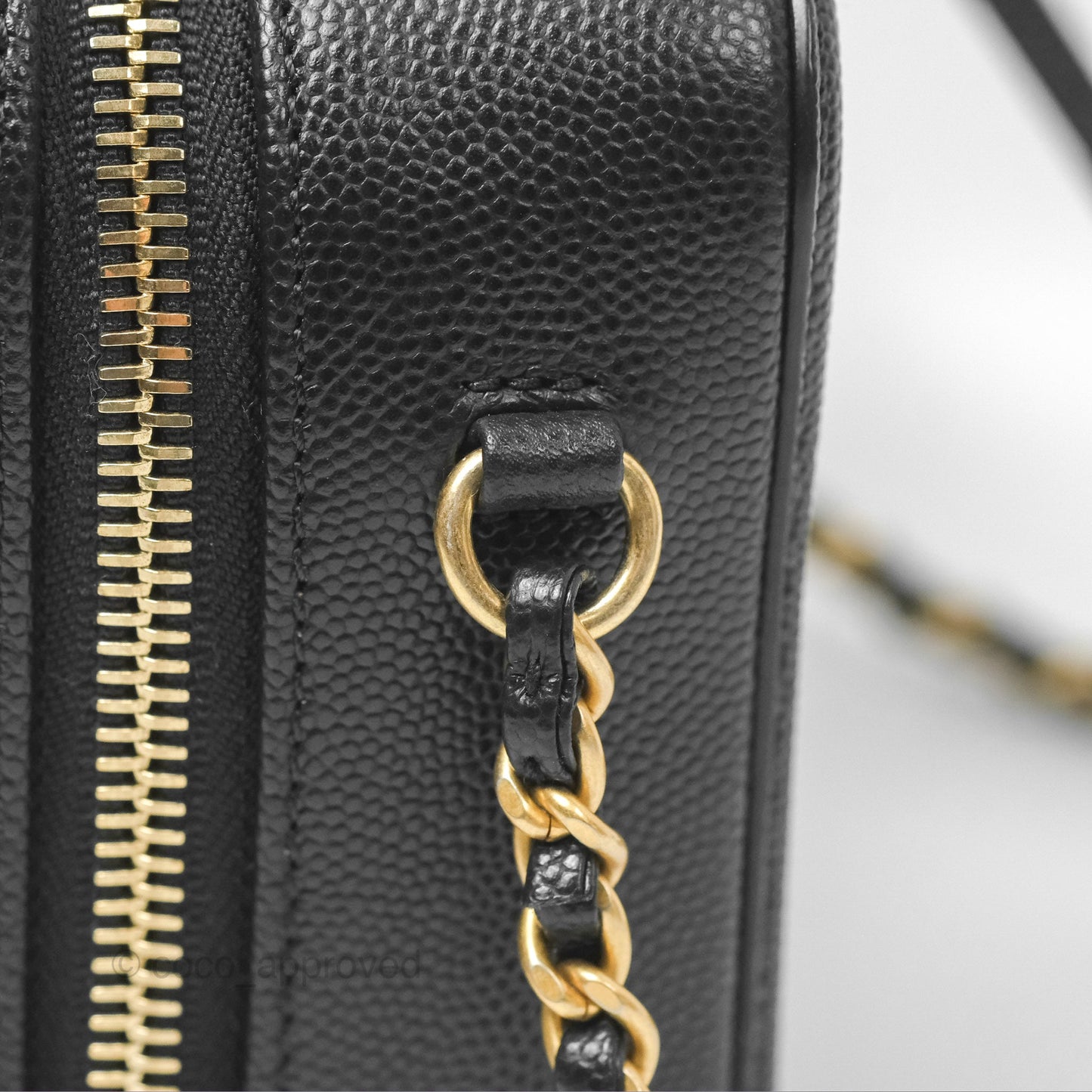 Chanel Quilted Small CC Filigree Vanity Case Black Caviar Aged Gold Hardware