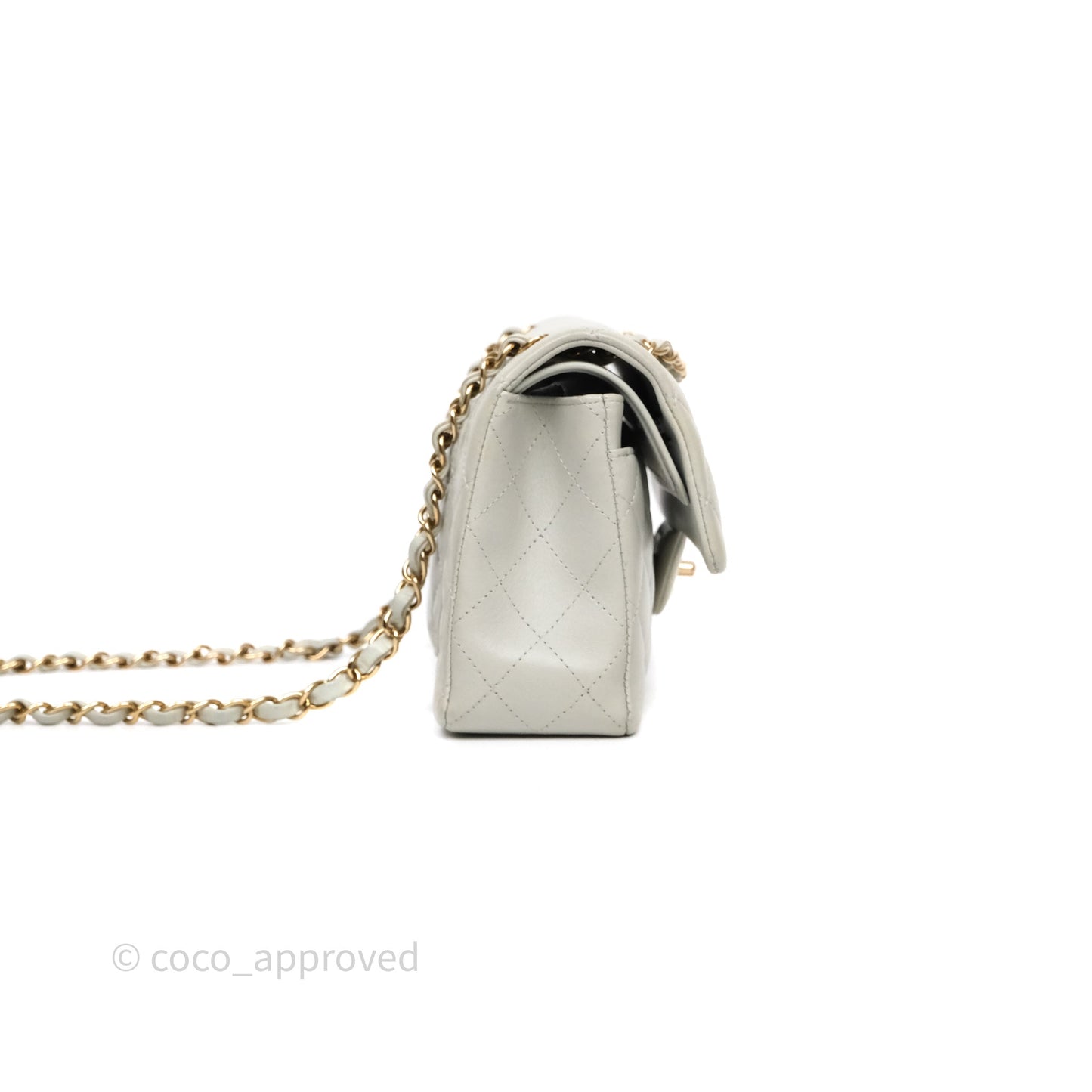 Chanel Small Classic Flap Quilted Grey Lambskin Gold Hardware