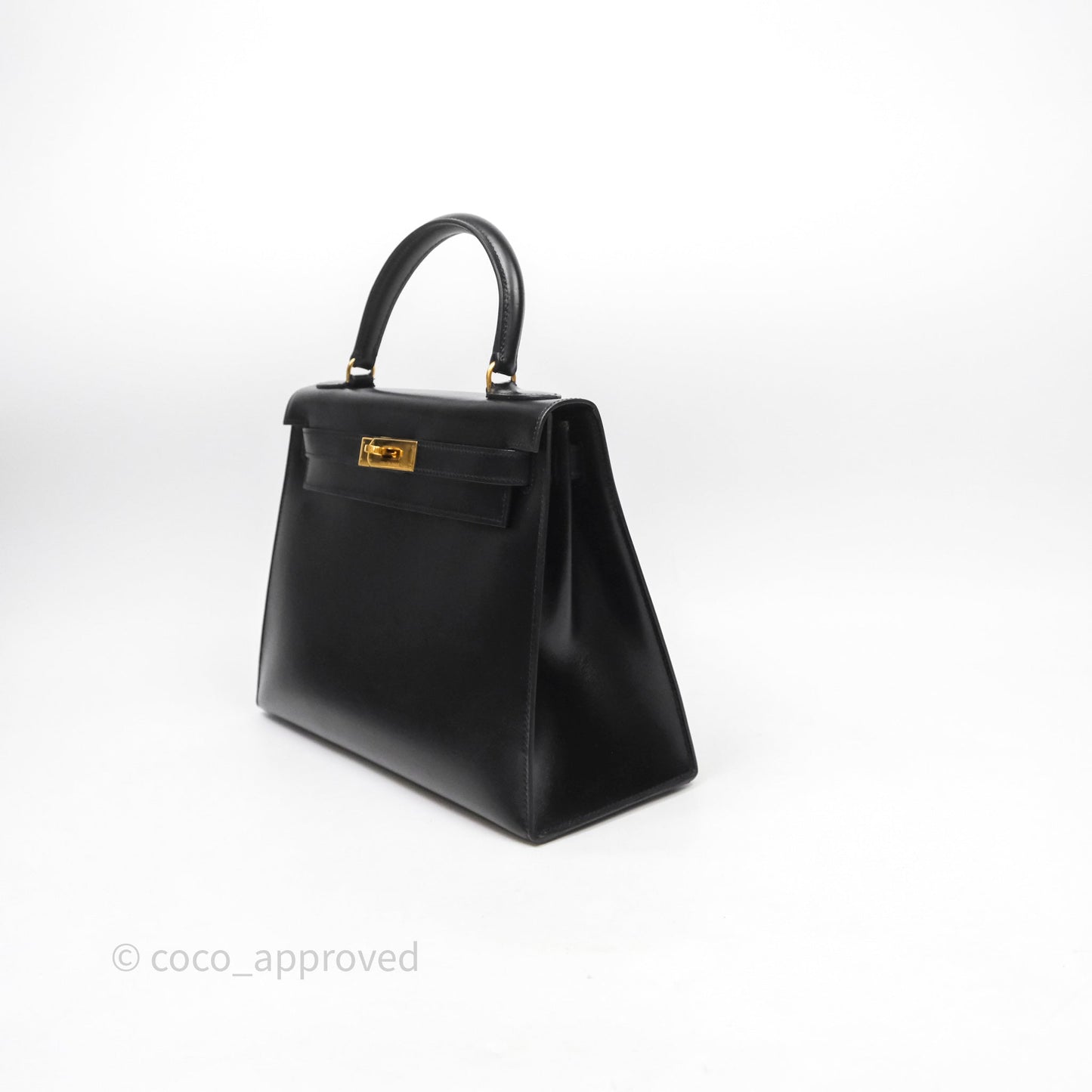 Hermès Vintage Kelly 28 Sellier Black Noir 89 Box Leather Gold Hardware