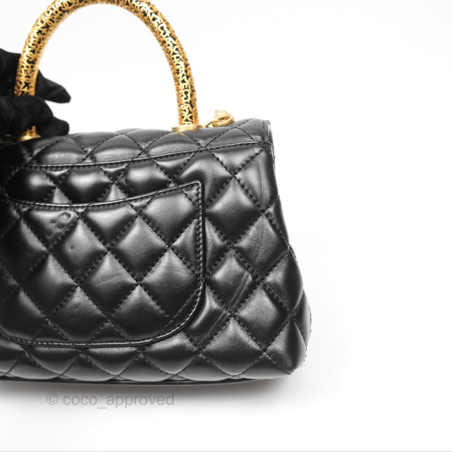 Chanel Small Coco Handle Quilted Black Calfskin Aged Gold Hardware
