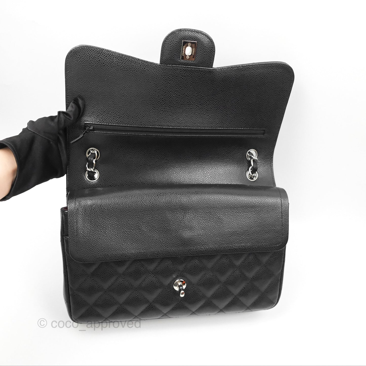 Chanel Jumbo Double Flap Black Caviar Silver Hardware⁣⁣