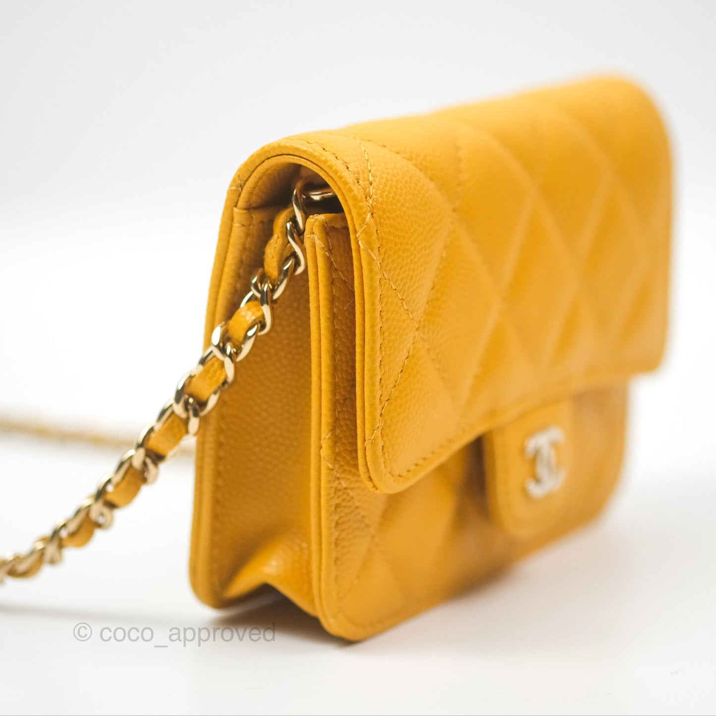 Chanel Mini Wallet With Chain Yellow Caviar Gold Hardware