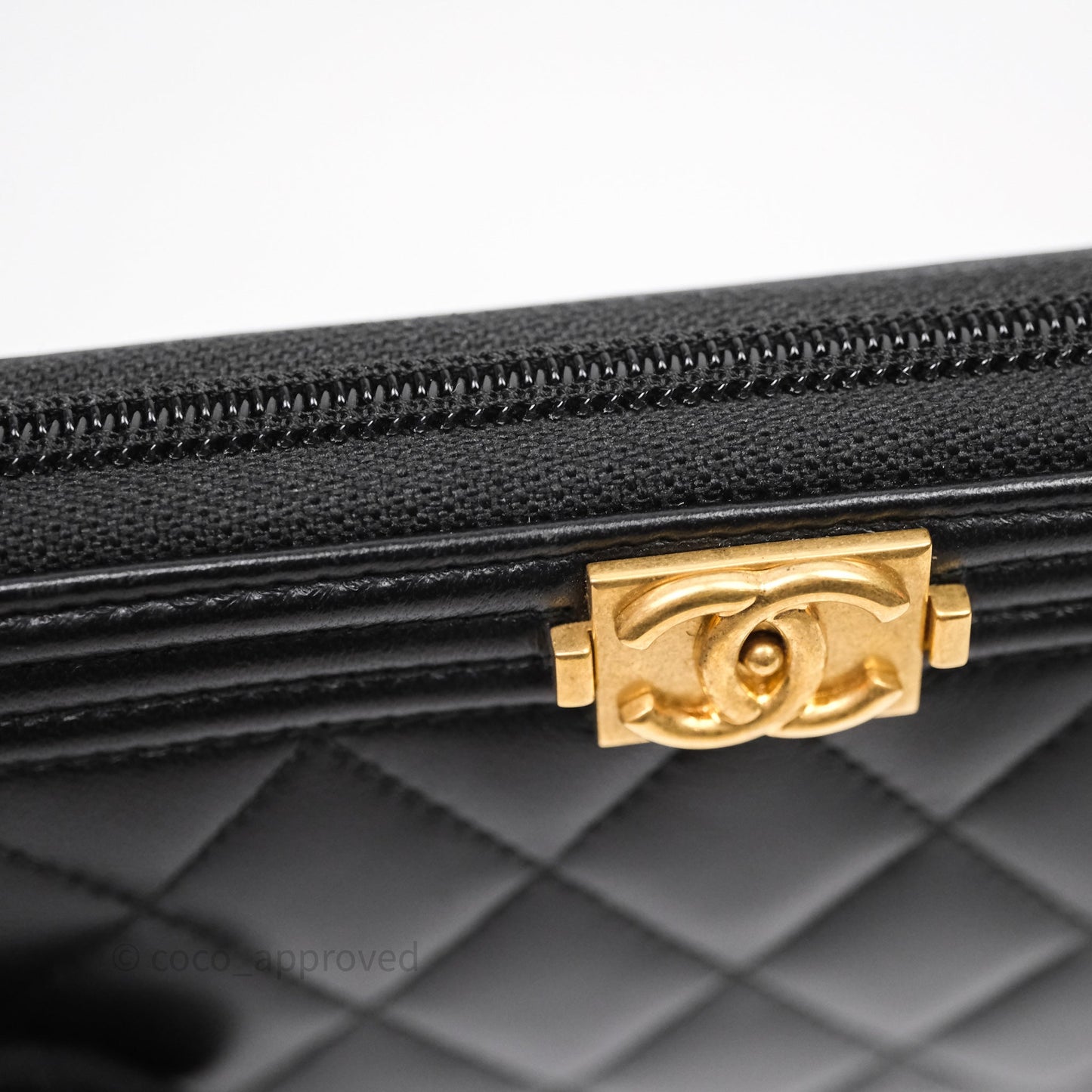 Chanel Boy Zip Long Wallet Black Lambskin Gold Hardware