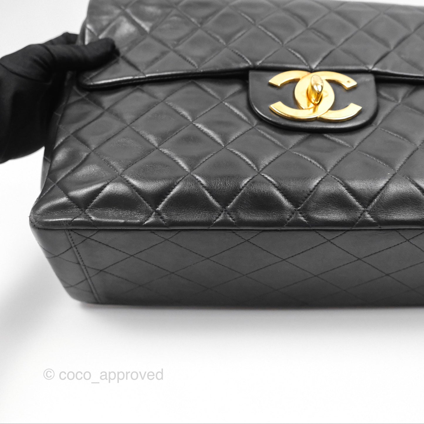 Chanel Vintage Maxi Single Flap Black Lambskin 24K Gold Hardware