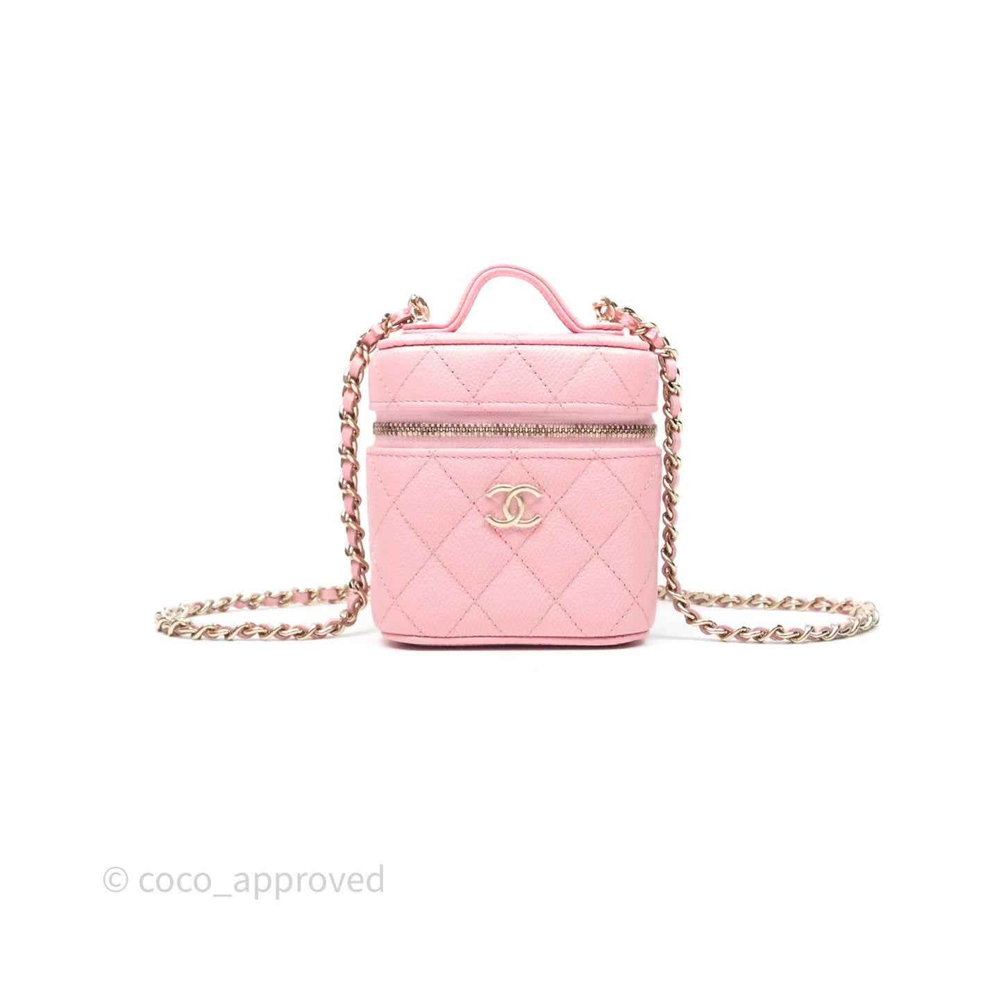 Chanel Quilted Mini Handle With Care Vanity Case With Chain Pink Caviar Gold Hardware