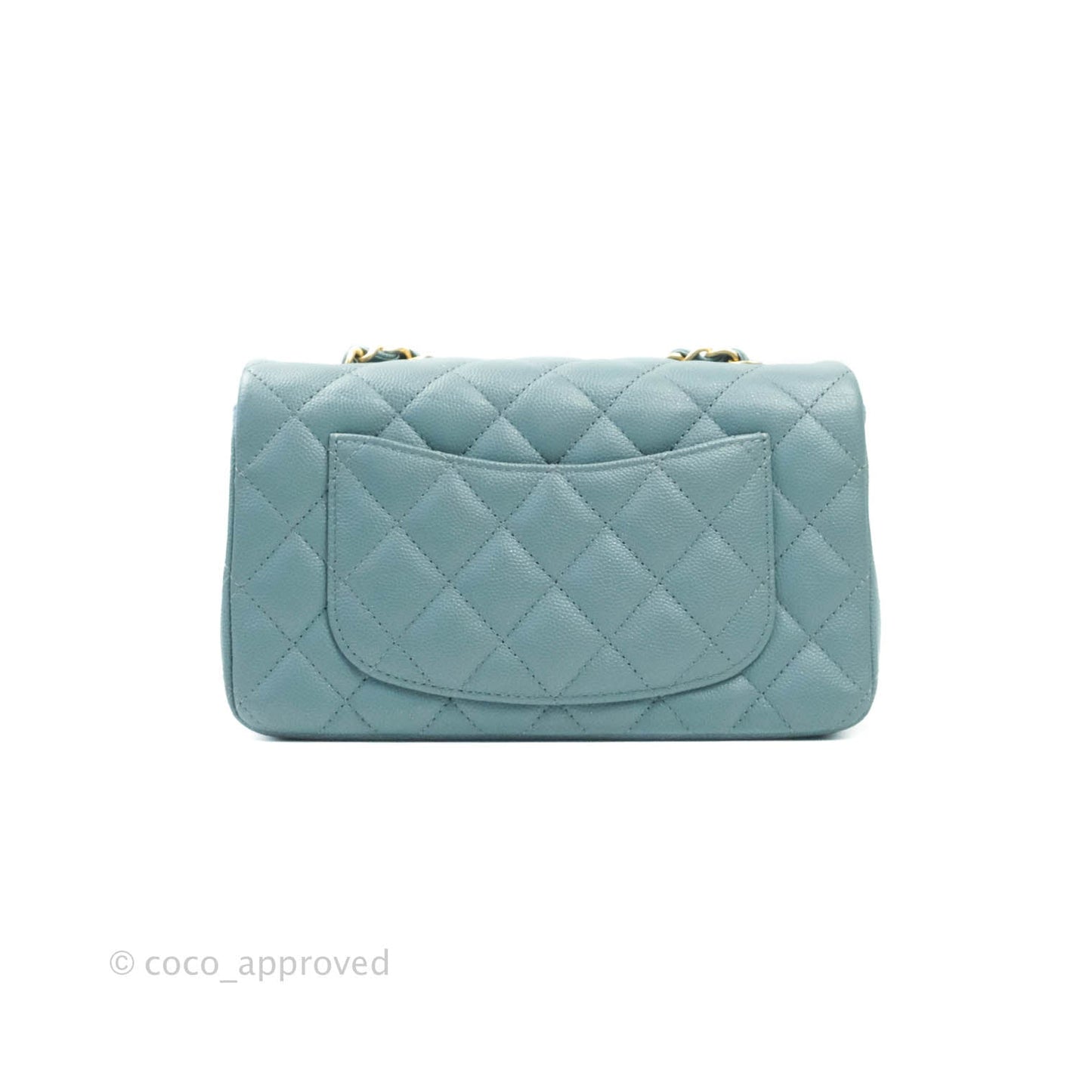 Chanel Quilted Mini Rectangular Iridescent Blue Caviar Aged Gold Hardware 18C