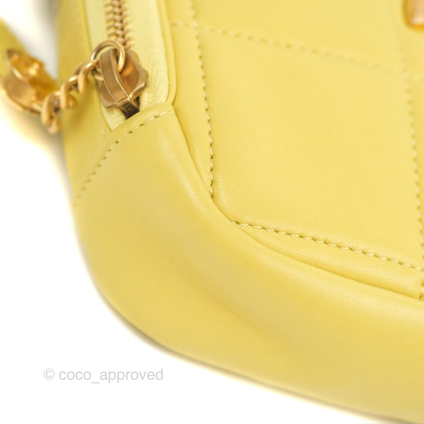 Chanel Small Quilted Diamond Cut Bag Yellow Lambskin Aged Gold Hardware