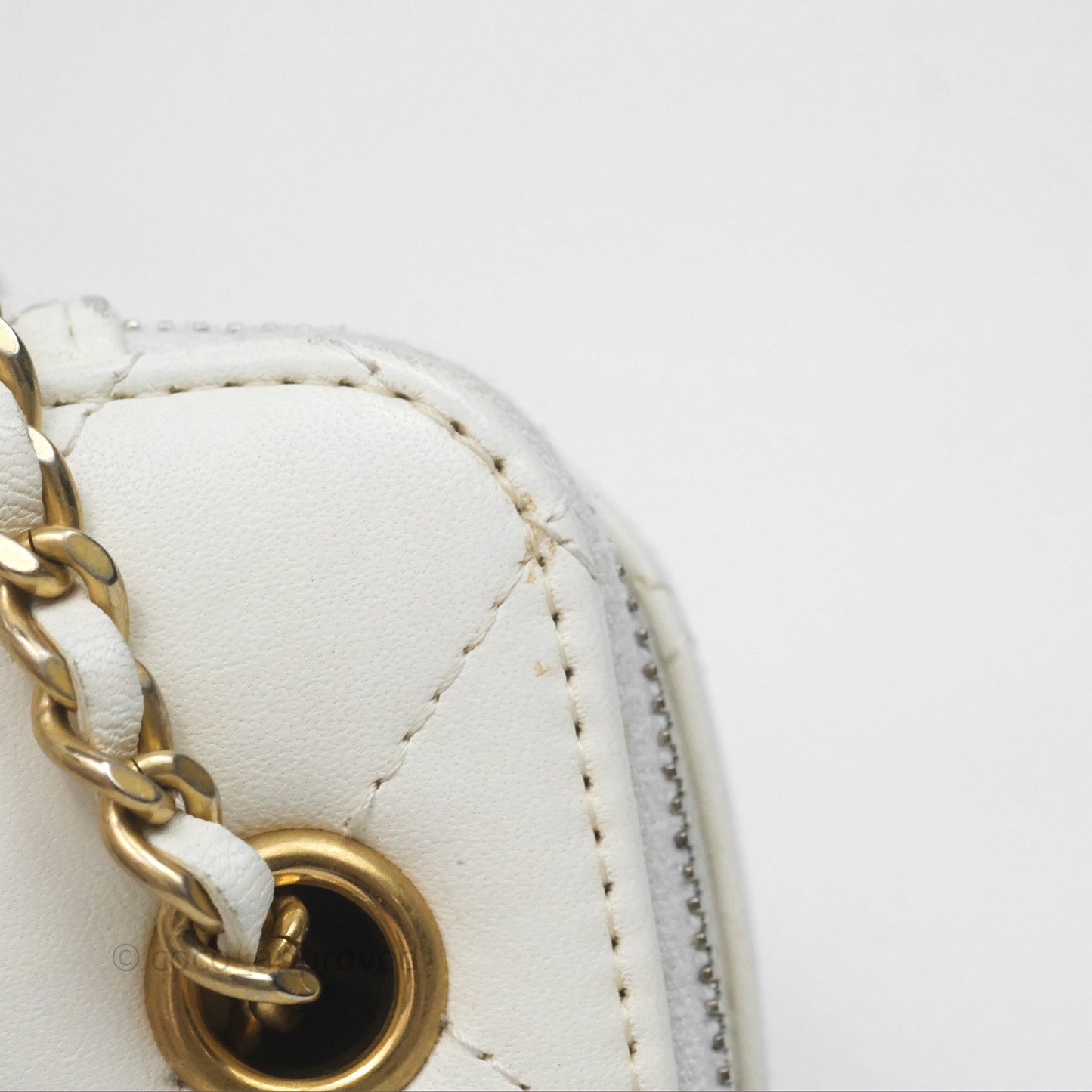 Chanel Mini Pearl Crush Vanity With Chain Ivory White Aged Gold Hardware