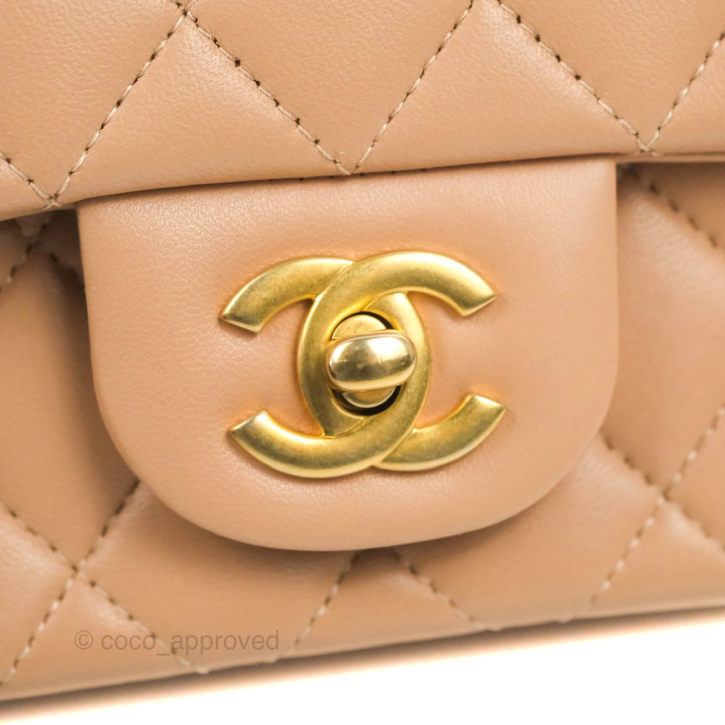 Chanel Top Handle Mini Rectangular Flap Bag Beige Lambskin Gold Hardware