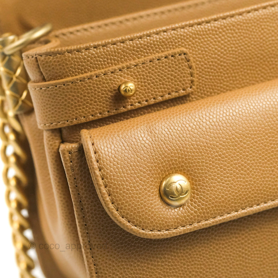 Chanel Mini Messenger Bag Beige Caviar Gold Hardware 21K