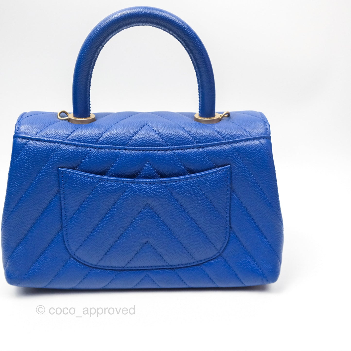 Chanel Small Coco Handle Chevron Blue Caviar Aged Gold Hardware
